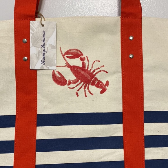 COPY - Tommy Bahama tan/blue/orange striped lobster print oversized tote 18x22x8 - Picture 3 of 7